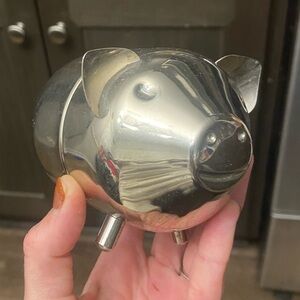 Vintage Leonard Piggy Bank Silver Tone Opens Made In Hong Kong